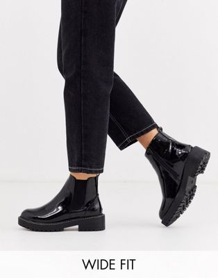 patent leather flat ankle boots