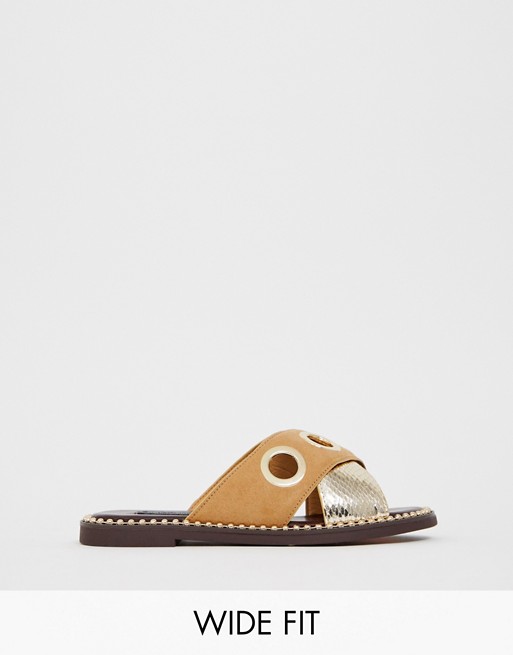 River Island Wide Fit flat sandals with circle detail in gold