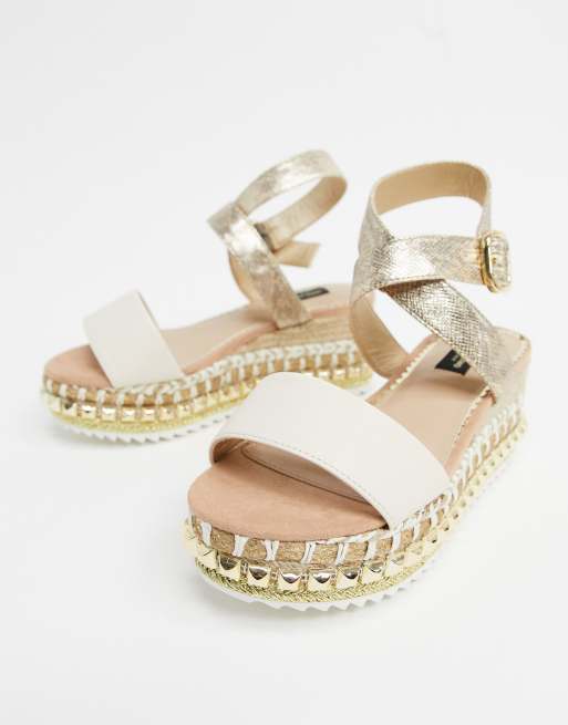 River island beige store studded flatform espadrille wedges