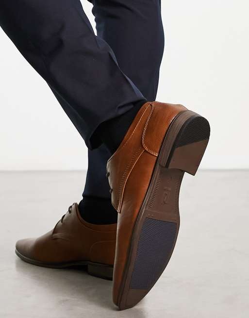 River Island wide fit formal pointed derby shoes in brown ASOS