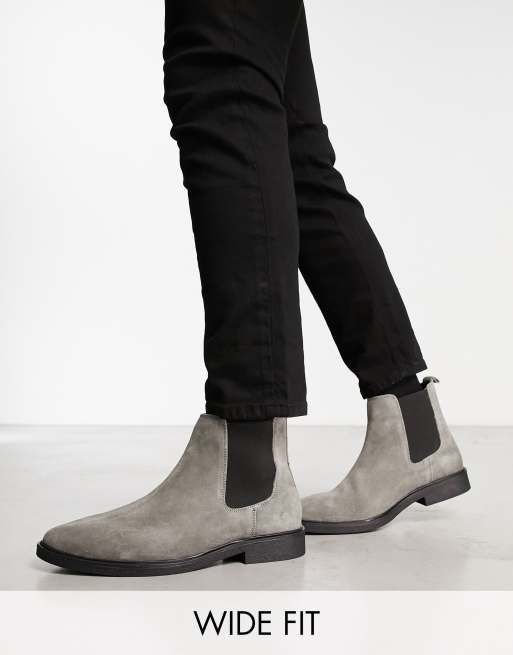 River Island Wide Fit – Grå chelseaboots i mocka
