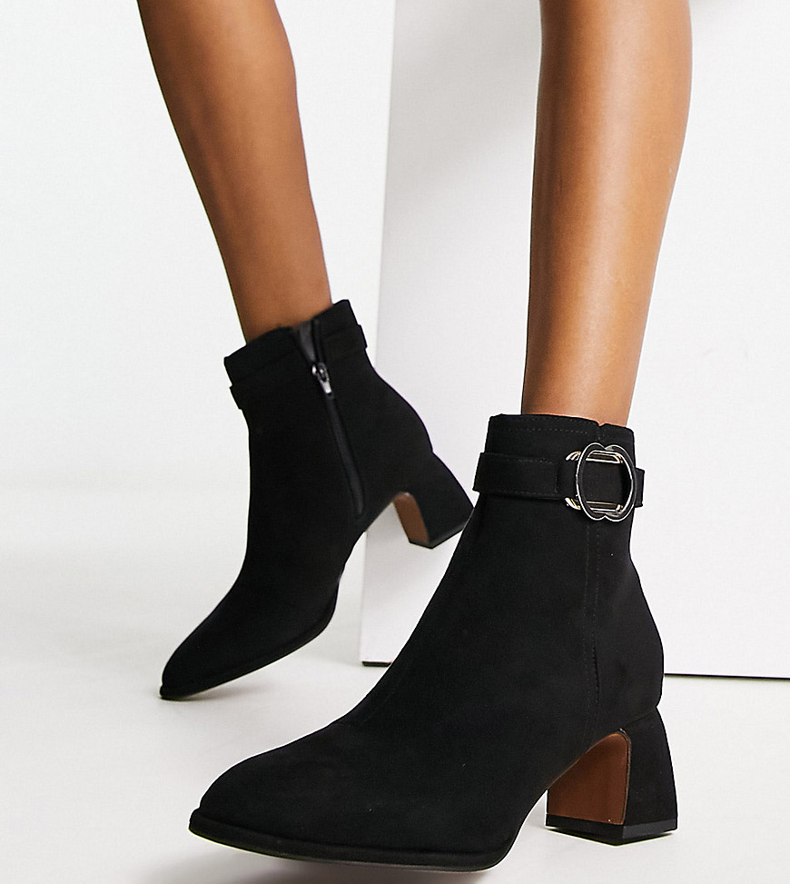 Wide Fit hardware detail heeled ankle boot in black
