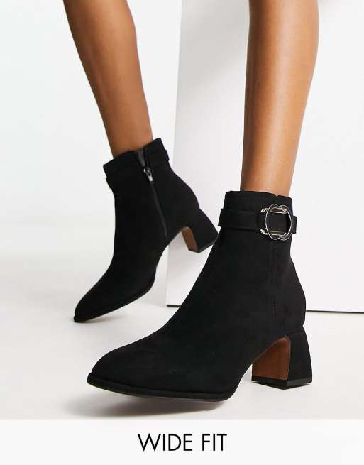 River Island Wide Fit hardware detail heeled ankle boot in black | ASOS