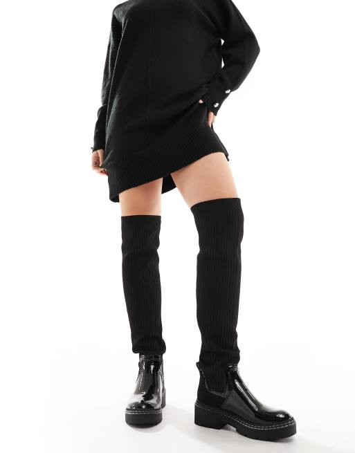 River Island wide fit knit high leg boots in black