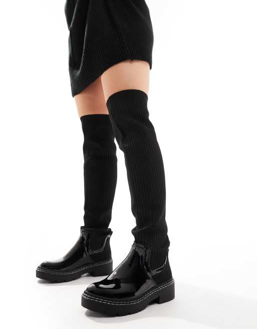 Wide Fit River Island Knitted Boots Knee Boots High Leg Chelsea