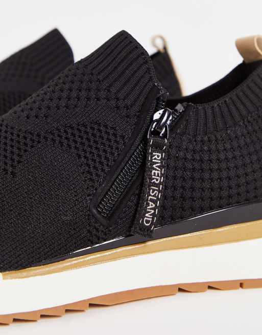 River Island Wide Fit knit sock runner trainer in black