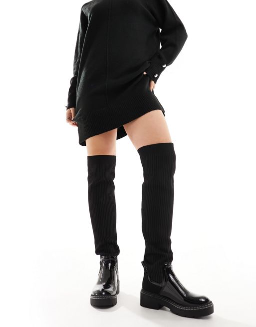 River Island wide fit knitted high leg boot in black