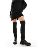 River Island Wide Fit knitted high leg boots in black