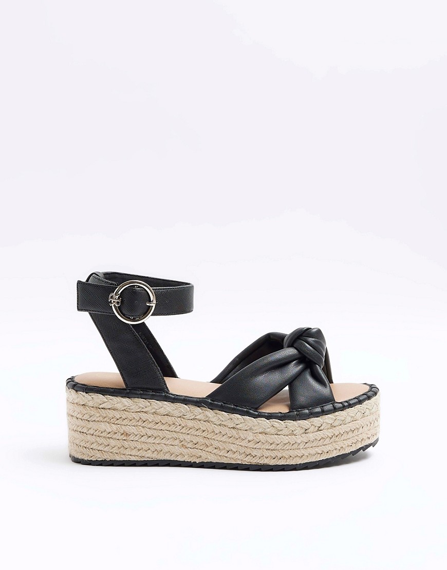 River Island Wide fit knot espadrille sandals in black