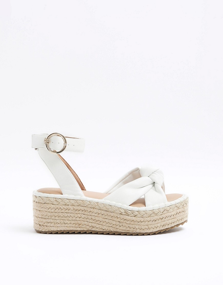 River Island Wide fit knot espadrille sandals in white