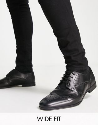 River Island Wide Fit lace up brogues in black