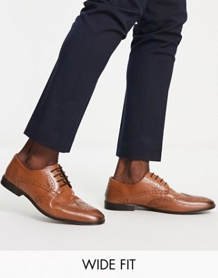River Island wide fit lace up brogues in brown