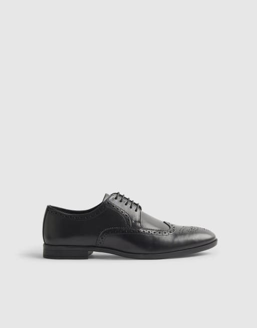 River Island Wide fit leather brogue shoes in black, 3 of 4
