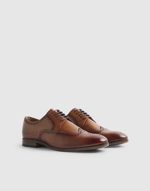 River Island Wide fit leather brogue shoes in brown, 2 of 4