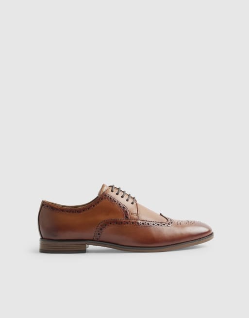River Island Wide fit leather brogue shoes in brown, 3 of 4