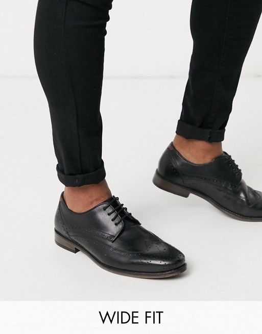 River Island Wide Fit leather brogues in black