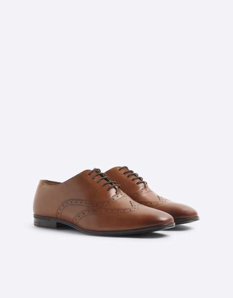 River Island Wide fit leather brogues in brown - light - view 1