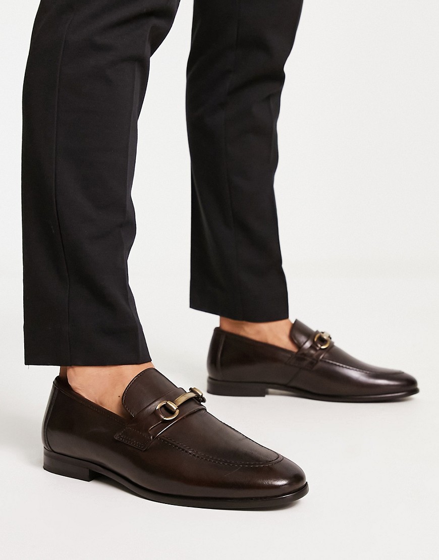 River Island wide fit leather snaffle loafer in brown