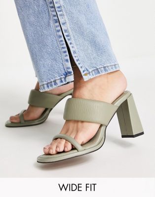River Island Wide Fit minimal padded heeled sandal in light green