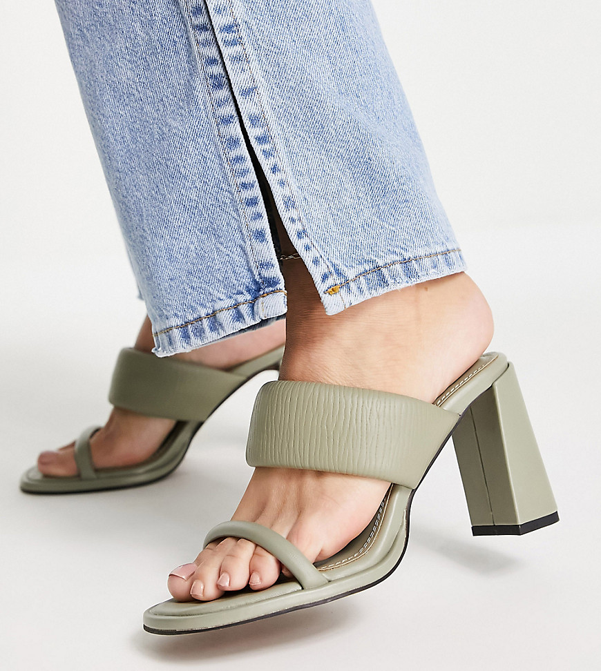 River Island Wide Fit minimal padded heeled sandal in light green