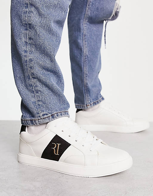River Island wide fit monogram trainers in white | ASOS
