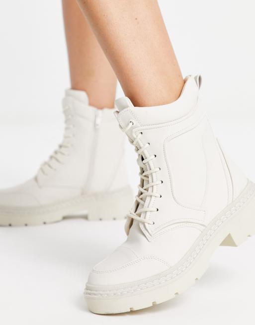 River Island Wide Fit padded biker boot in cream ASOS