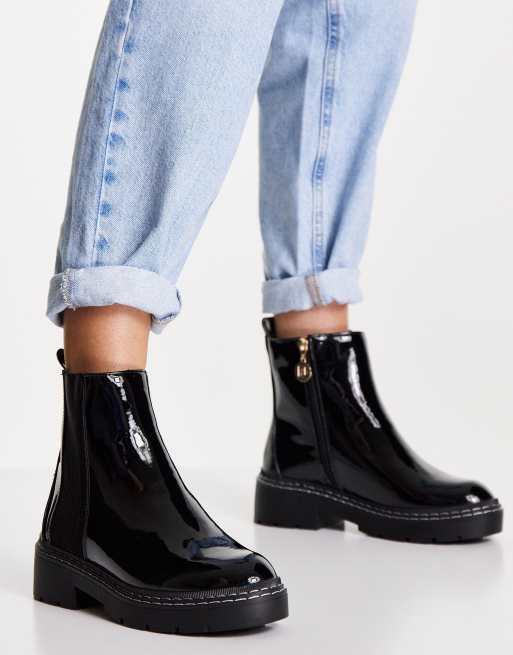 Black patent outlet chunky chelsea boots