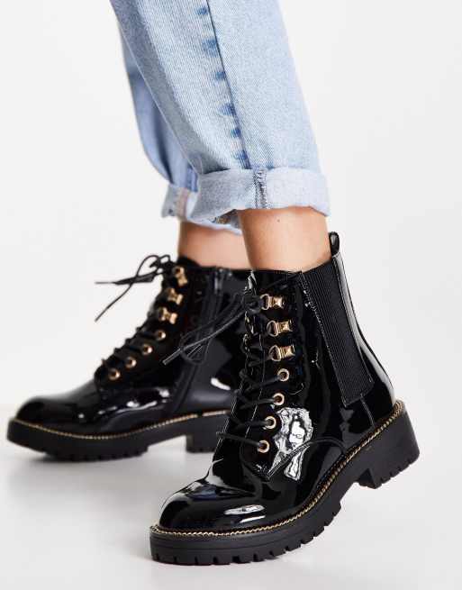 Black patent ankle store boots river island