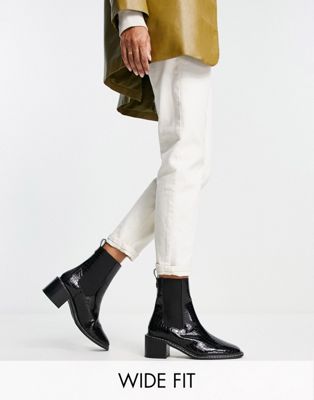  Wide Fit patent heeled chelsea boots  croc effect