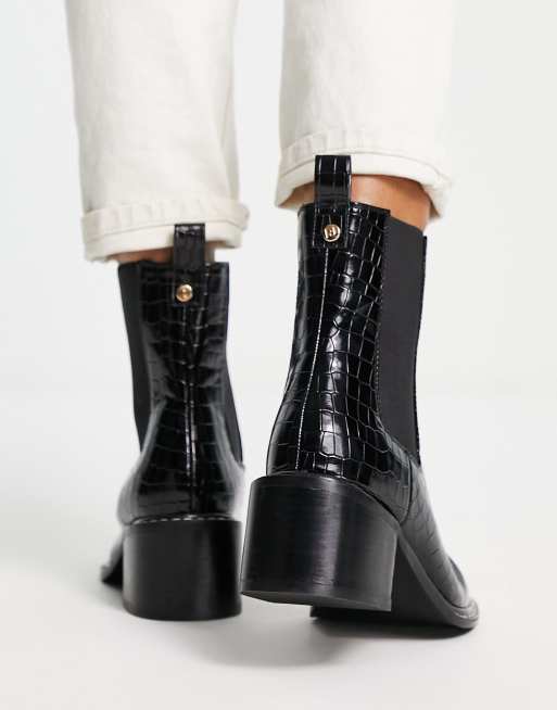 fremstille Nemlig Sparsommelig River Island Wide Fit patent heeled chelsea boots in black croc effect |  ASOS