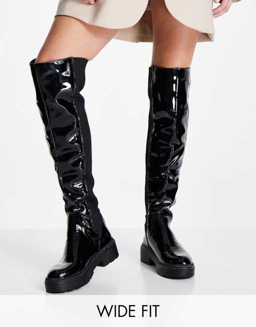 Black patent over the best sale knee boots