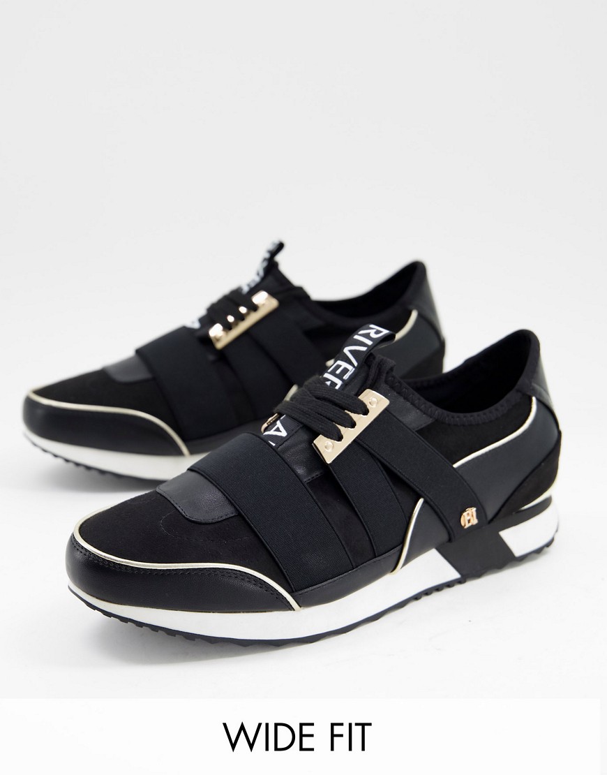 River Island Wide Fit pull on runner sneakers in black