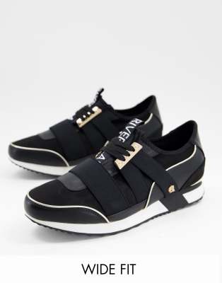 River Island Wide Fit pull on runner trainer in black ASOS