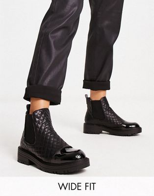 River Island Wide Fit quilted chelsea boot in black