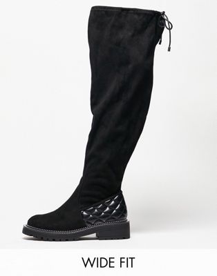 River Island Wide Fit quilted faux suede over the knee boot in black - ASOS Price Checker