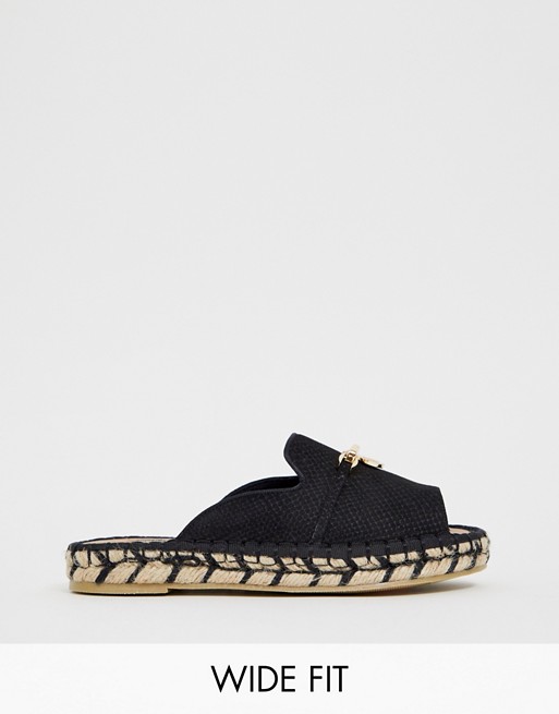 River Island Wide Fit sandals with gold detail in black