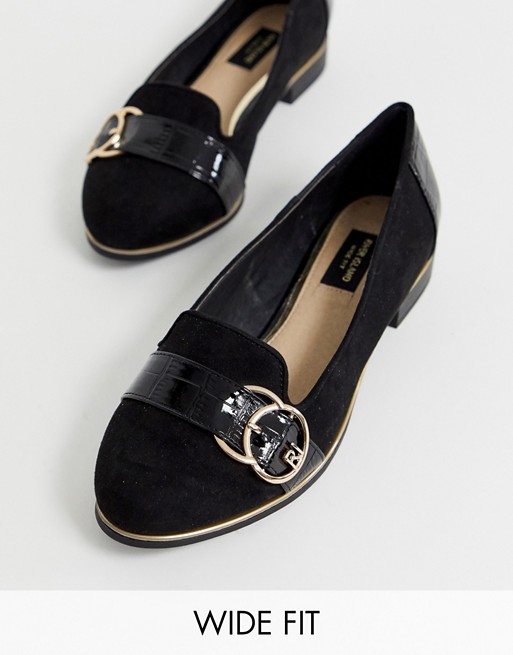 River Island Wide Fit shoes with buckle detail in black