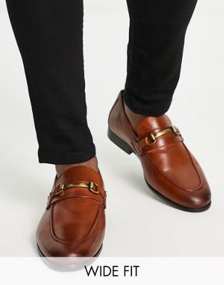 River Island wide fit snaffle leather loafers in brown