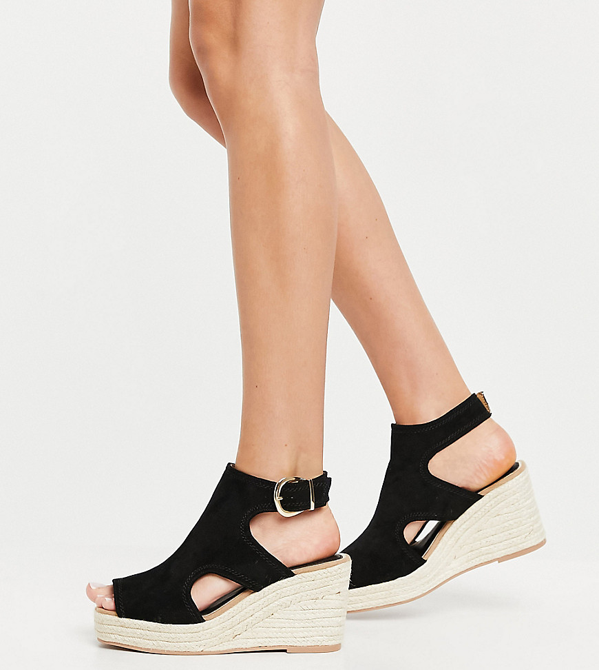 River Island Wide Fit square toe heeled espadrille sandals in black