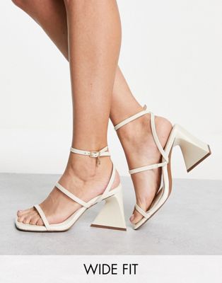 River Island Wide Fit strappy flared heeled sandal in cream