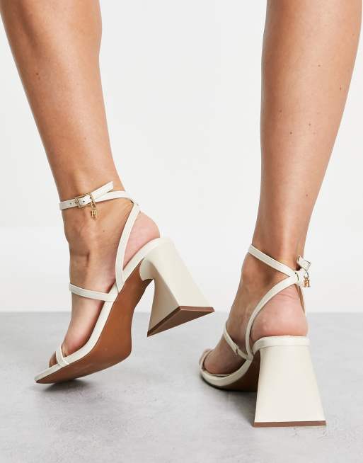 River Island Wide Fit strappy flared heeled sandals in cream
