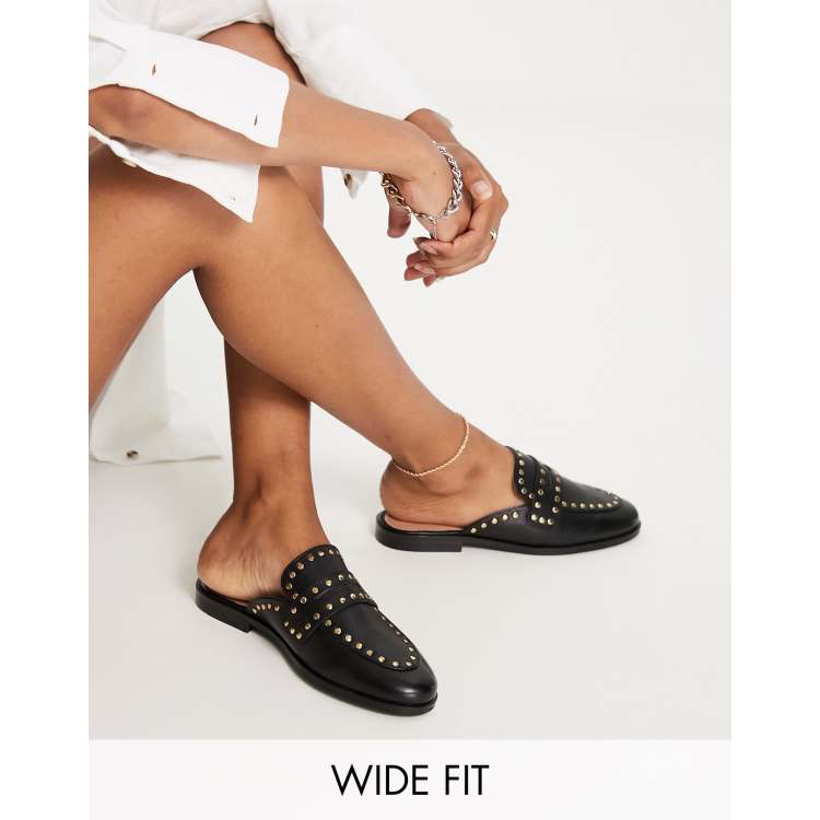 River Island Wide studded backless loafer in black |