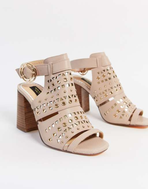 River Island Wide Fit studded cut out ankle boot in cream