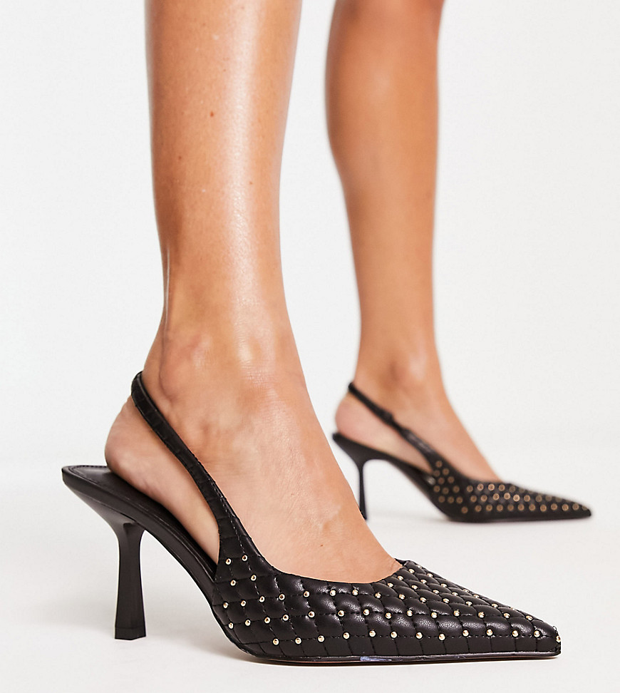 River Island Wide Fit studded heeled pumps in black