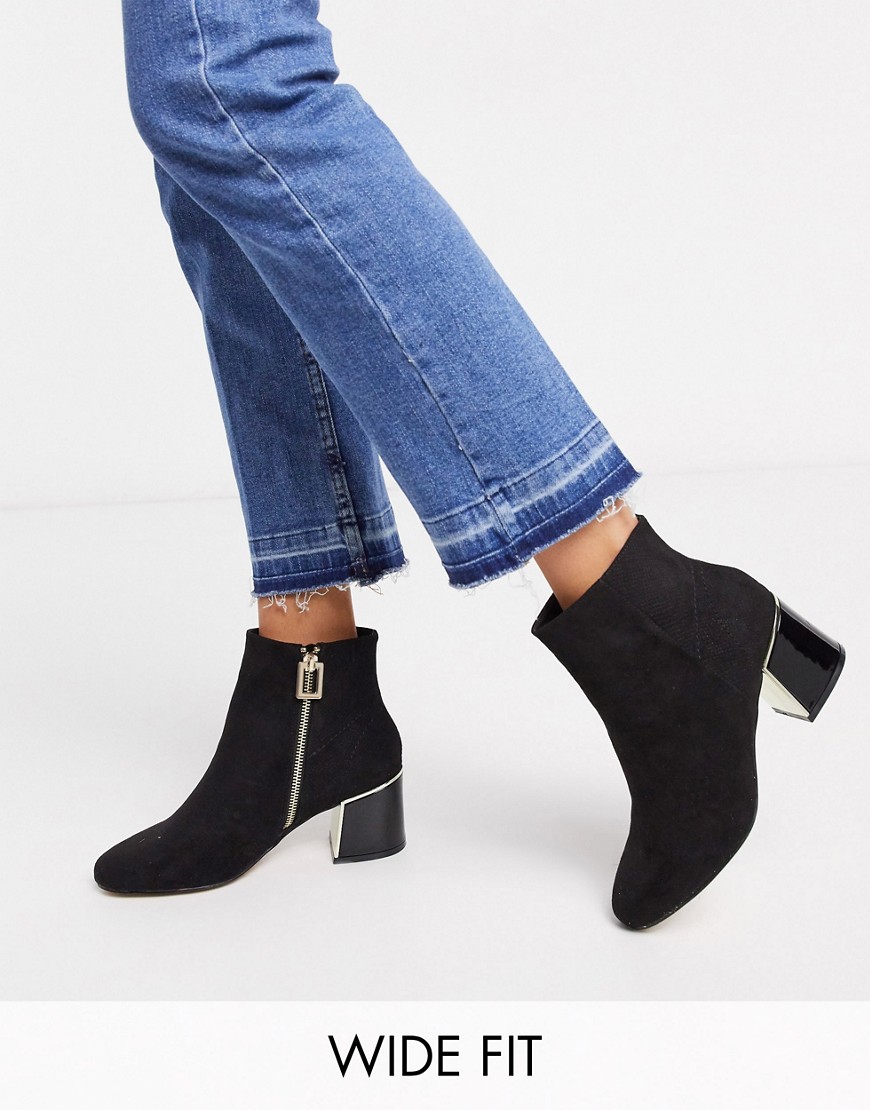 River Island Wide Fit suede heeled boot in black