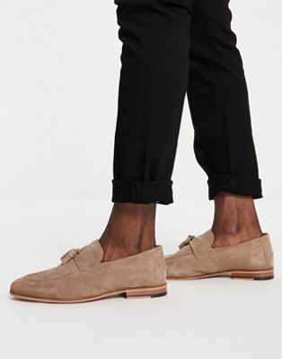 River Island wide fit suede tassel loafers in stone