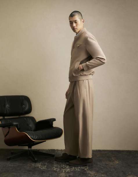 River Island Wide fit twill trousers in beige - view 1