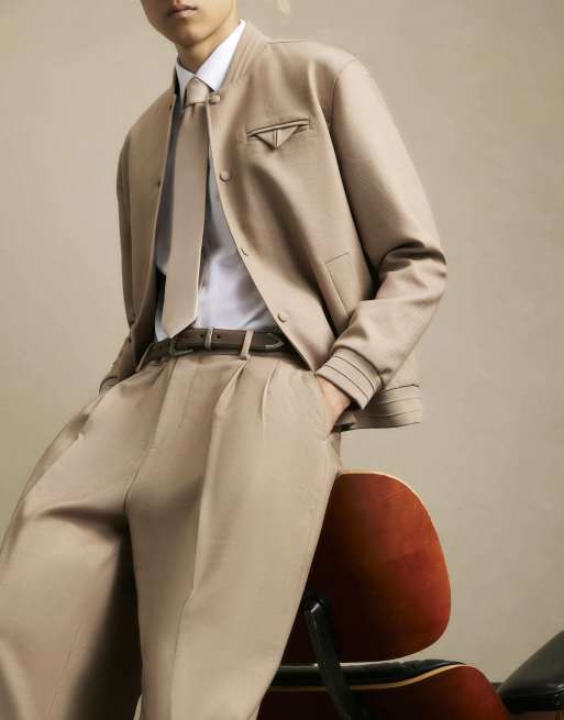 River Island Wide fit twill trousers in beige, 3 of 4
