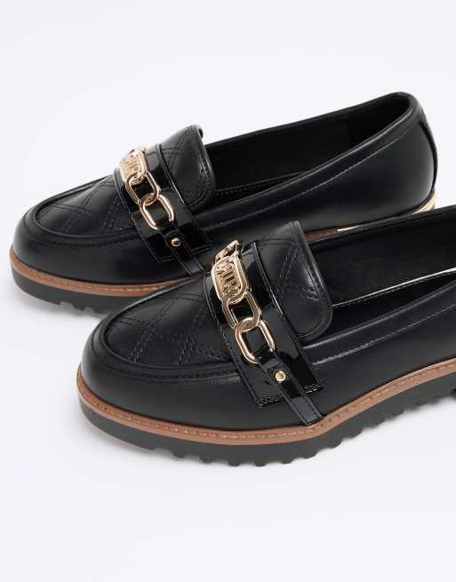 River Island - Wide Fit - Vatterede loafers med kædedetaljer i sort, 4 af 4