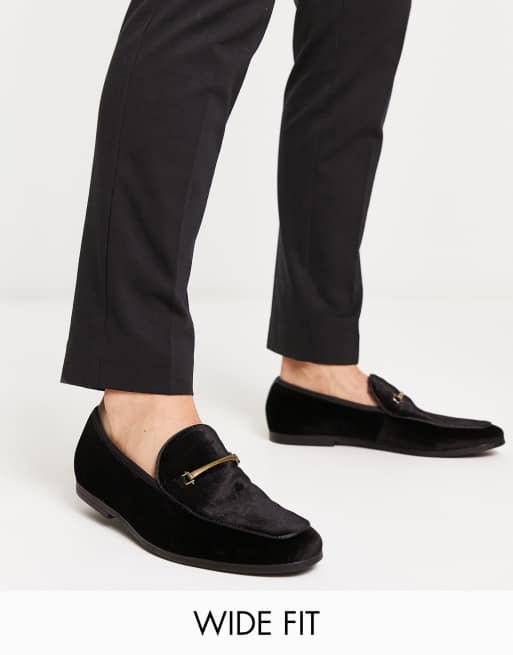 River Island wide fit velvet loafers in black | ASOS